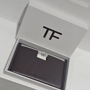 TOM FORD BROWN LEATHER CARD HOLDER AND MIRROR